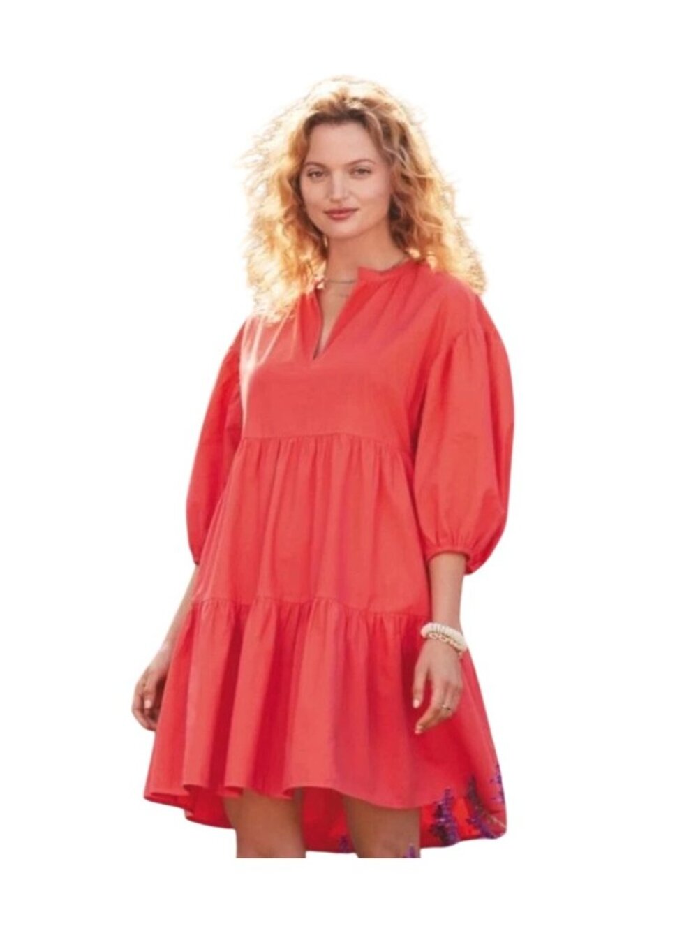 Sundry The Anywhere Babydoll Dress Size Small Tiered Balloon Sleeve Red Tomato